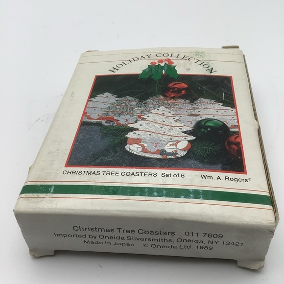 Vintage 1989 Set of Six Oneida Silver Christmas Tree Coasters - Picture 9 of 11